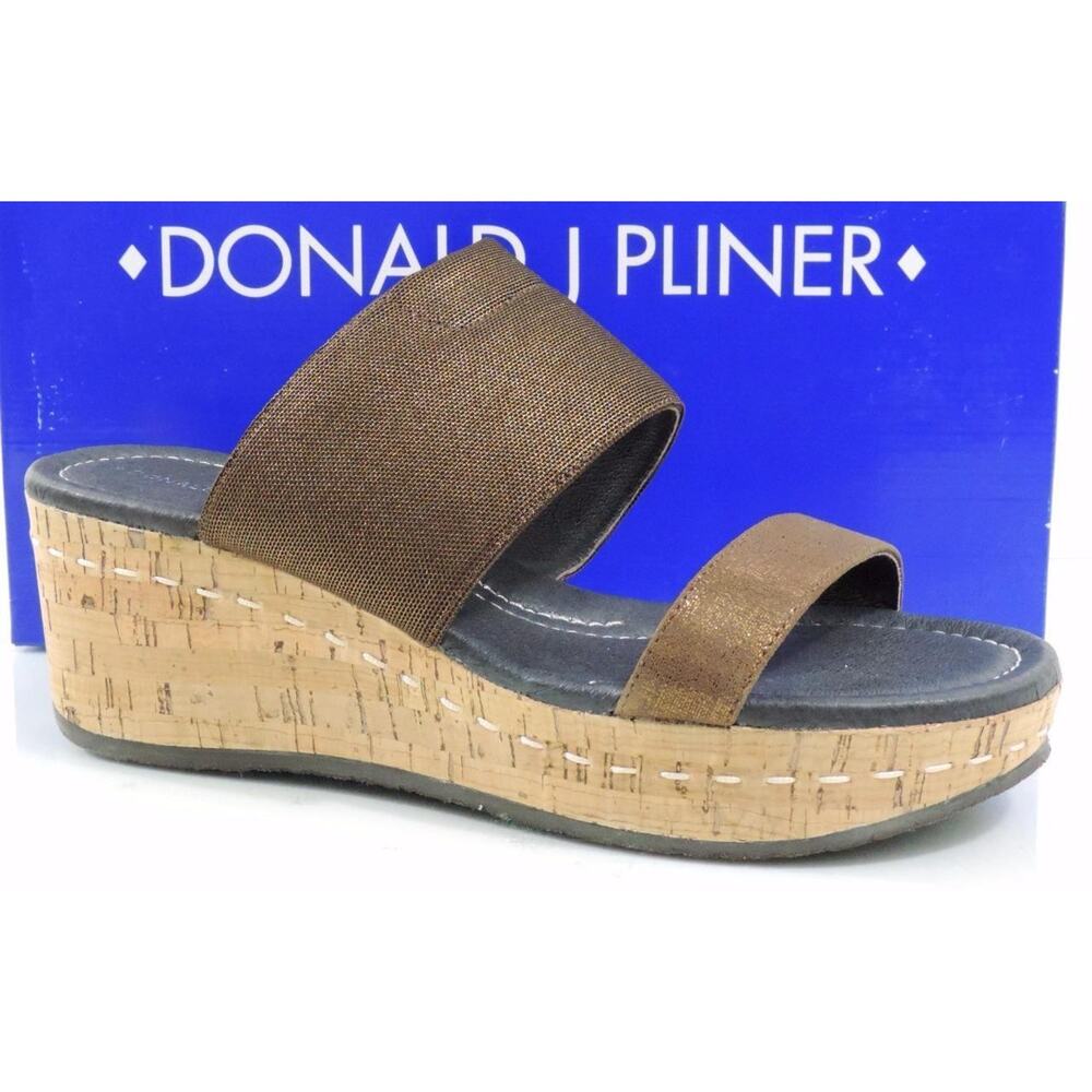 Women's Shoes Donald J Pliner SHERA 2 Slip On Wedge Sandals Dark Bronze Size 8.5